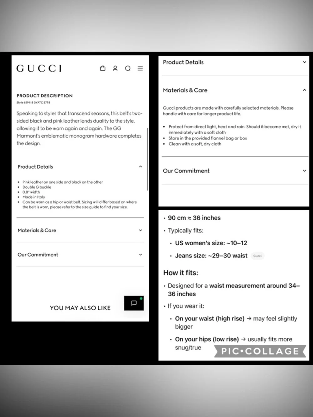 Authentic Gucci GG Marmont Reversible Thin Leather Belt, Black/Pink 90 - Picture 5 of 14